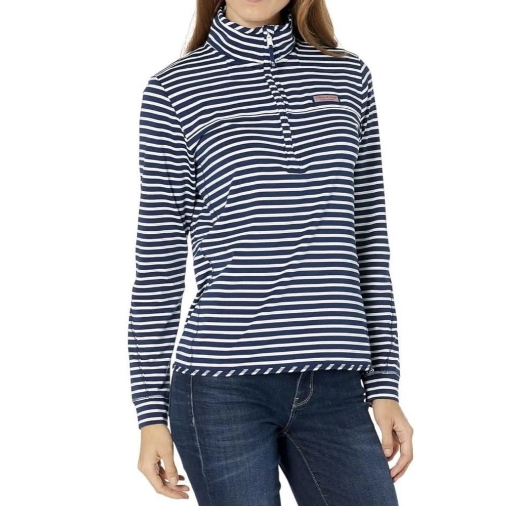 Vineyard Vines The Shep Shirt 1/4 Zip Striped Golf Polo Nautical Navy White M - Picture 2 of 8